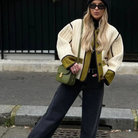 Contrast Single Breasted Patchwork Quilted Coat Women - Picture 6 of 7